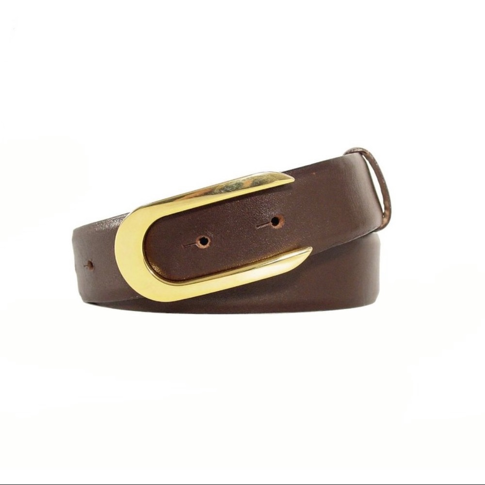 TANNER Leather Belt with Gold Prong Buckle S (27"-31") - Made in ITALY